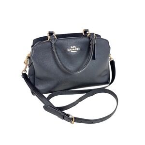 Full Size Coach Lillie Carryall Black Crossgrain Leather Handbag 91493
